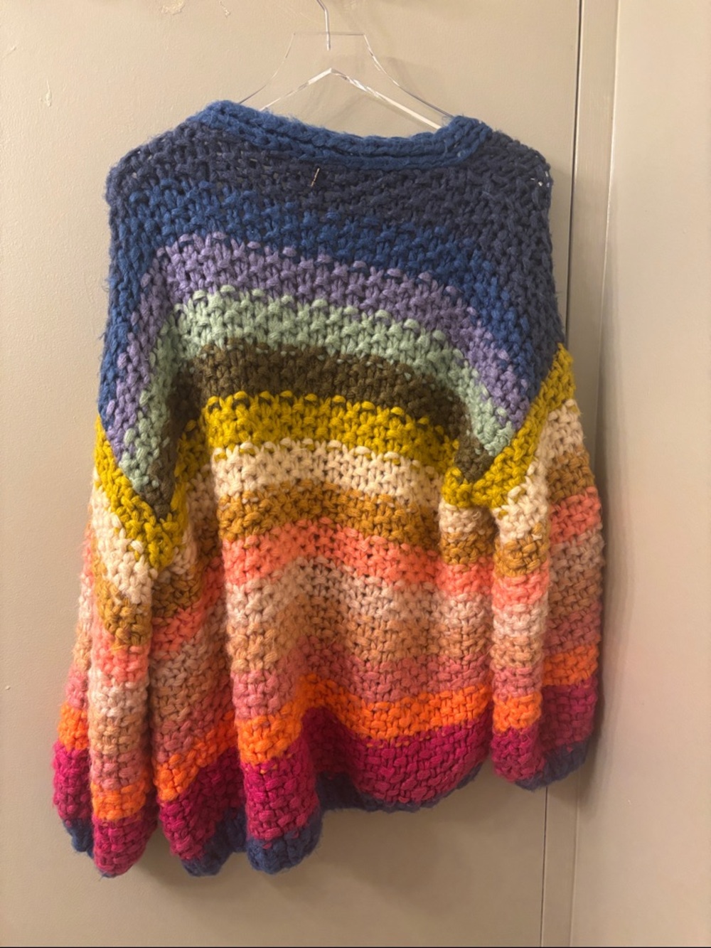 Chunky Multicolor Stripe Open Cardigan Sweater - Blue Trim - Picture 3 of 3